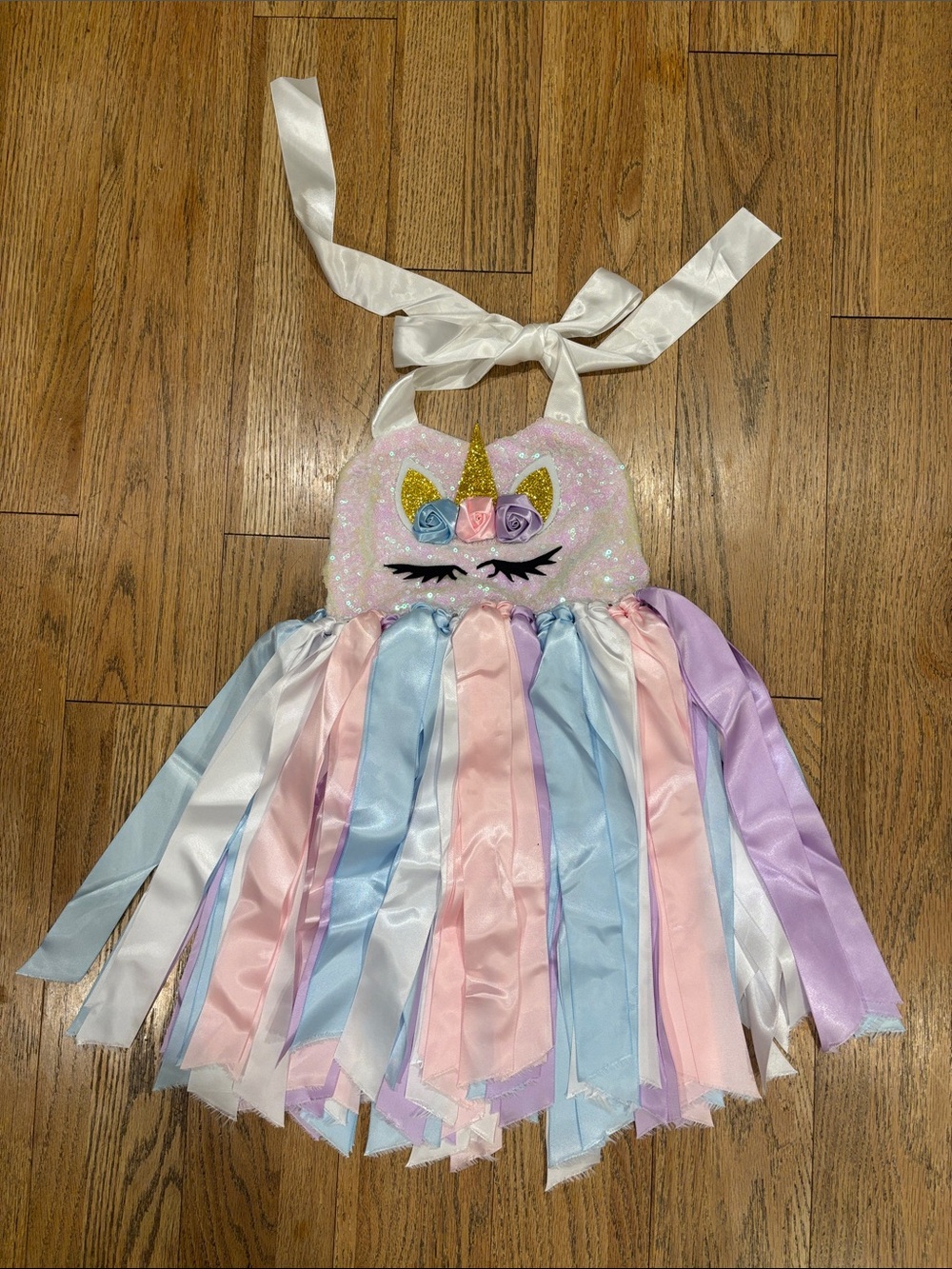 Unicorn Ribbon Fringe Halter Dress - Pastel Pink Blue Lavender
